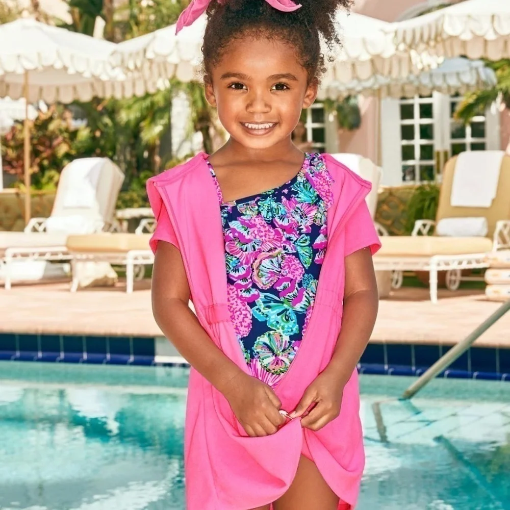 NWOT LILLY PULITZER GIRLS CHAPLIN COVER UP, AURA PINK XS S M L XL